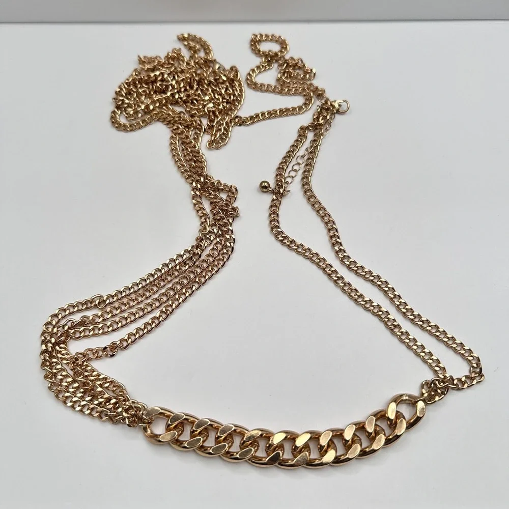 Vintage Y2K Chunky Gold Tone Multi-Layer Belly Chain Statement Belt